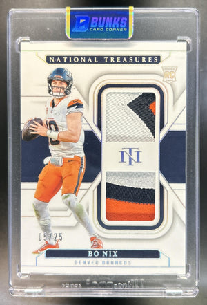 Bo Nix 2024 Panini National Treasures #RDM-BNX Rookie Dual Materials Holo Silver 5/25 Broncos