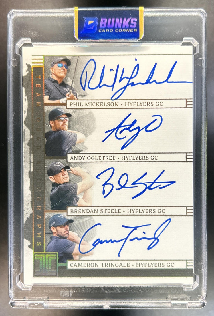 Brendan Steele Phil Mickelson Cameron Tringale Andy Ogletree 2024 Panini Impeccable LIV #TQA-HYF Team Quad Auto Gold 6/10 HyFlyers GC