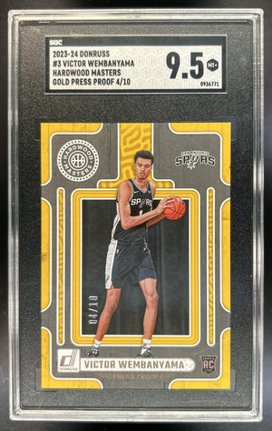 Victor Wembanyama 2023-24 Panini Donruss #3 Hardwood Masters Gold Press Proof 4/10 RC Spurs SGC 9.5
