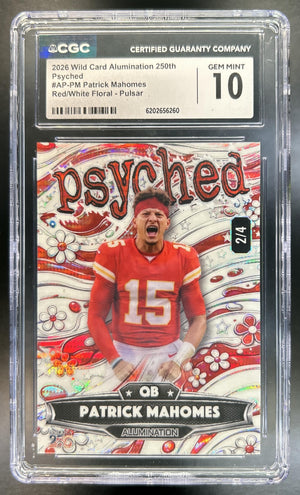 Patrick Mahomes 2024 Wild Card Alumination 250th Psyched Just The Hits #AP-PM 2/4 Red/White Floral Pulsar Chiefs