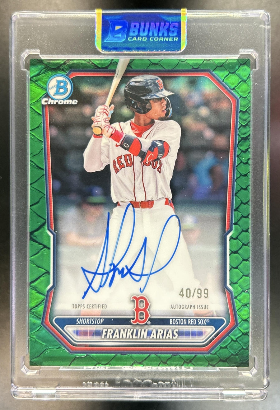 Franklin Arias 2026 Bowman Chrome #CPA-FA Prospects Auto Reptilian Green Refractor 40/99 Red Sox