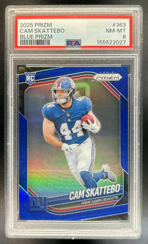 Cam Skattebo 2025 Panini Prizm #363 Blue RC Giants PSA 8