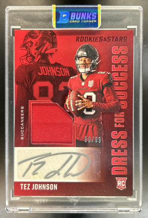 Tez Johnson 2025 Panini Rookies & Stars #DFS-TJN Dress for Success 60/99 MEM RC Auto Buccaneers