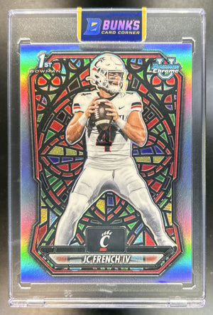 JC French IV 2026 Bowman #CPE-8 Chrome NIL Etched In Glass Variation SSP Bearcats