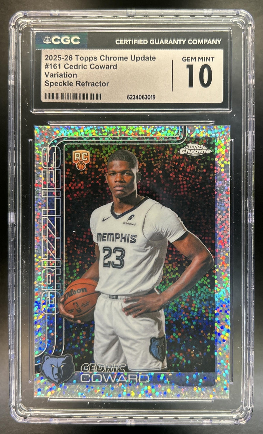 Cedric Coward 2025-26 Topps Chrome Update #161 Image Variation Speckle Refractor RC Grizzlies CGC 10