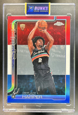 Dylan Harper 2025-26 Topps Chrome Update #152 Red White and Blue Refractor RC Spurs