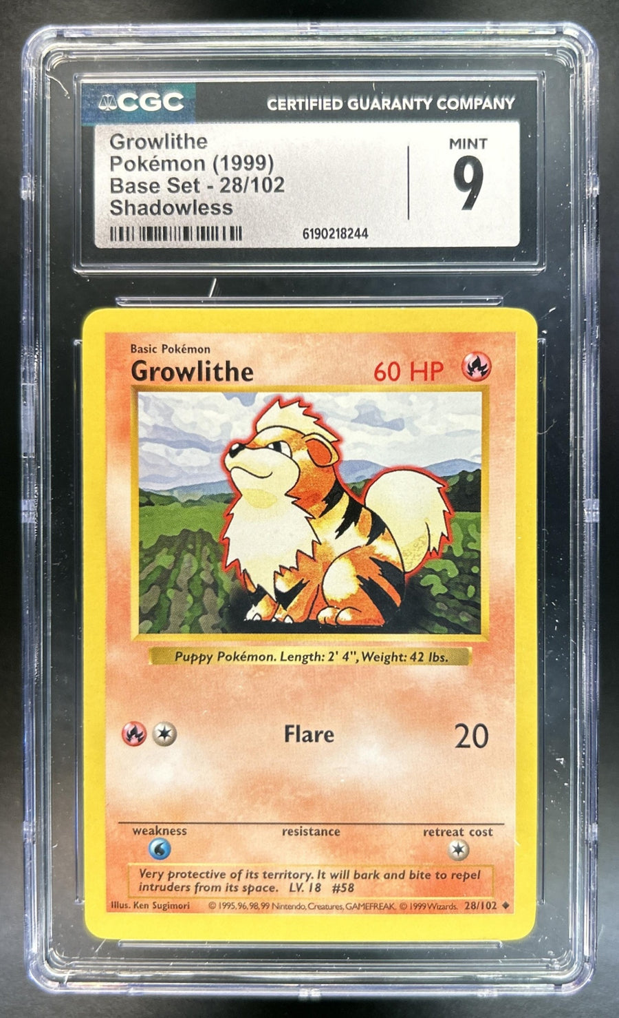 Growlithe Shadowless #28/102 Set CGC 9