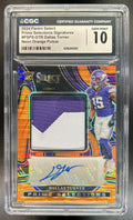Dallas Turner 2024 Panini Select #PSPS-DTR Prime Selections Signatures Neon Orange Pulsar Prizm 12/35 MEM RC Auto Vikings CGC 10
