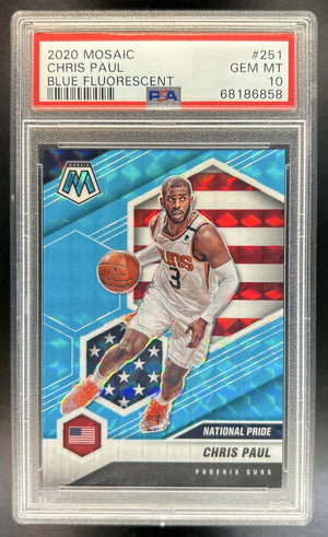 Chris Paul 2020-21 Panini Mosaic #251 Blue Fluorescent 15/15 National Pride Suns PSA 10