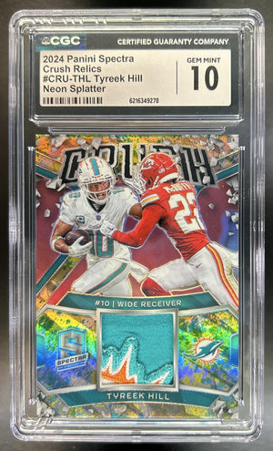 Tyreek Hill 2024 Panini Spectra #CRU-THL Crush Splatter Neon 6/8 MEM Dolphins CGC 10