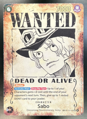 Sabo Carrying On His Will #OP13-120 Secret Rare SP Wanted Poster