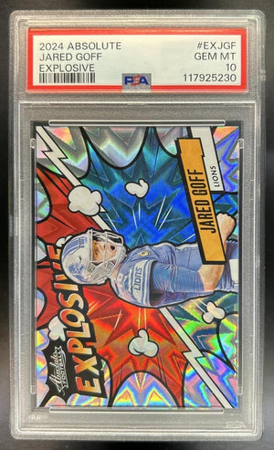 Jared Goff 2024 Panini Absolute #EX-JGF Explosive Lions PSA 10