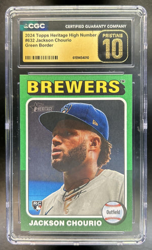 Jackson Chourio 2024 Topps Heritage High Number #632 Green Bordered RC Brewers CGC 10