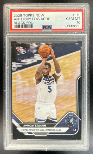 Anthony Edwards 2025-26 Topps Now #113 Black Foil 4/10 Timberwolves PSA 10
