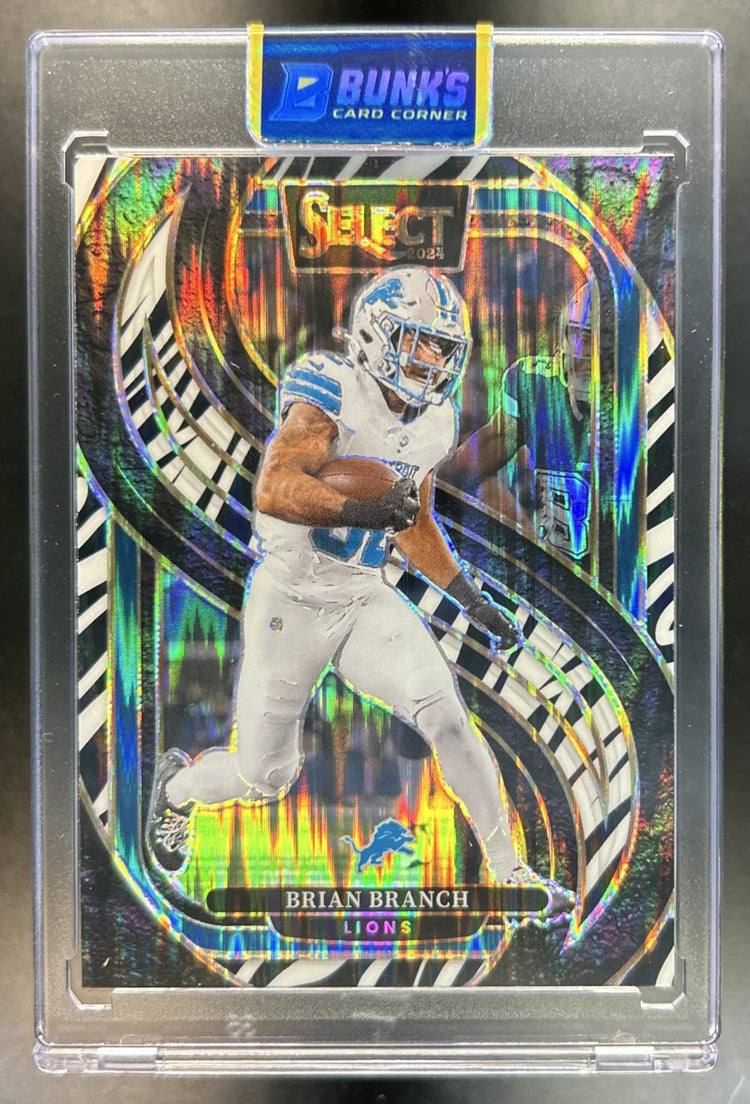 Brian Branch 2024 Panini Select #129 Premier Zebra Prizm Shock Lions