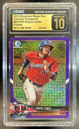 Royce Lewis 2018 Bowman #BCP93 Chrome Prospects Mojo Refractor Purple 108 Twins CGC Pristine 10