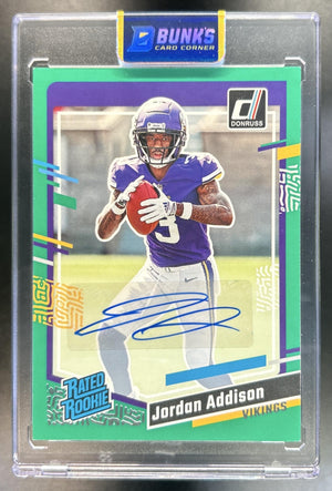 Jordan Addison 2023 Panini Donruss #368 Rated Rookie Auto Green