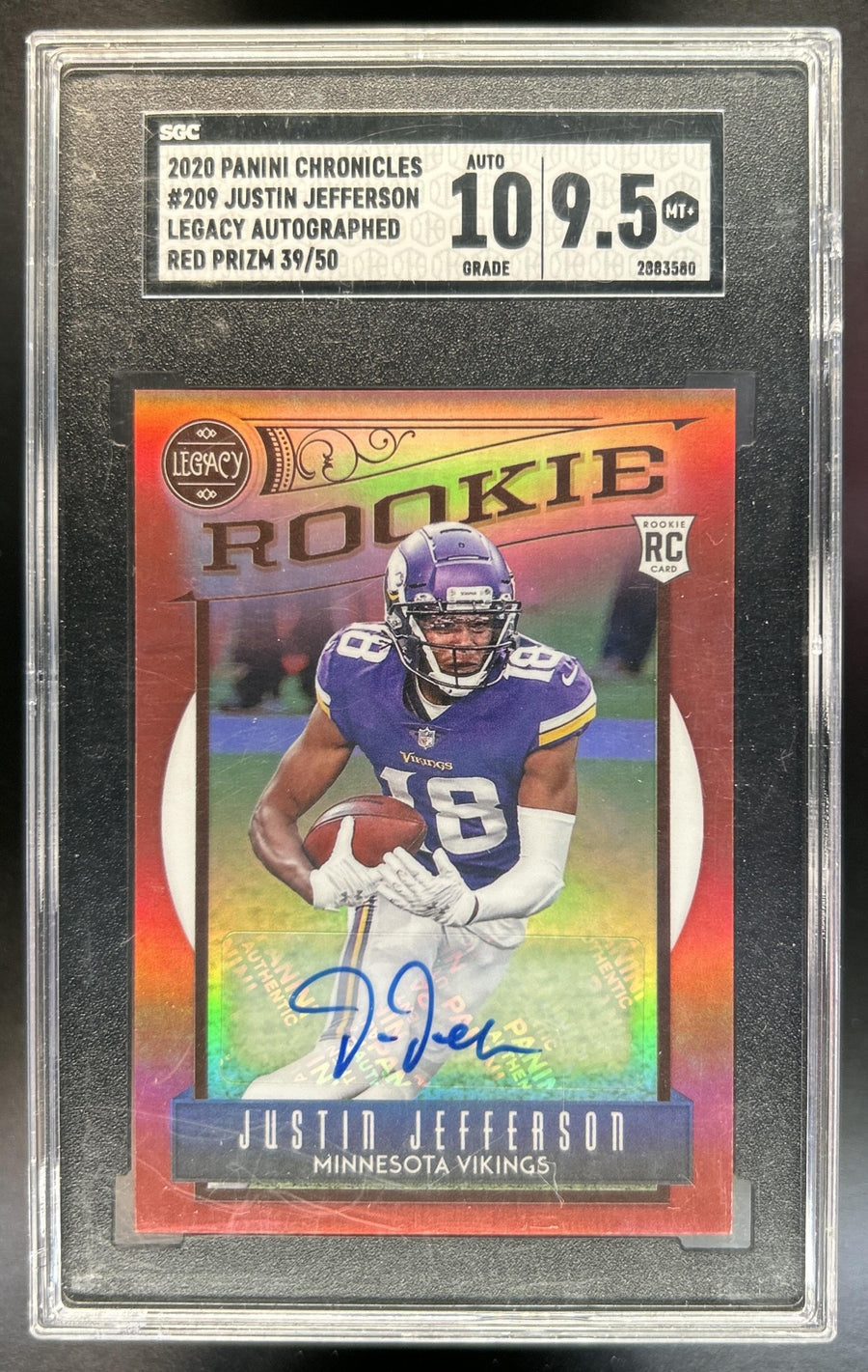 Justin Jefferson 2020 Panini Chronicles #209 Legacy Update Rookies Signatures Red 39 RC Auto Vikings SGC 9.5