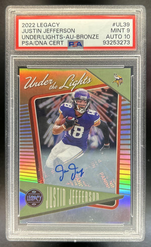 Justin Jefferson 2022 Panini Legacy #UL-39 Under the Lights Auto Bronze 1 Vikings PSA 9