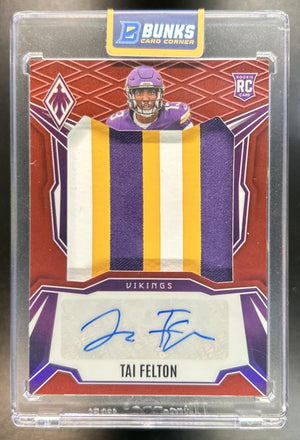 Tai Felton 2025 Panini Phoenix #RPS-TAF RPS Rookie Patch Auto Red Prizm 70/99 MEM RC Vikings
