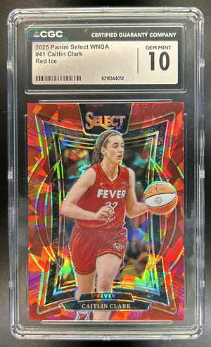 Caitlin Clark 2025 Panini WNBA Select #41 Concourse Red Ice Prizms 257/299 Fever CGC 10