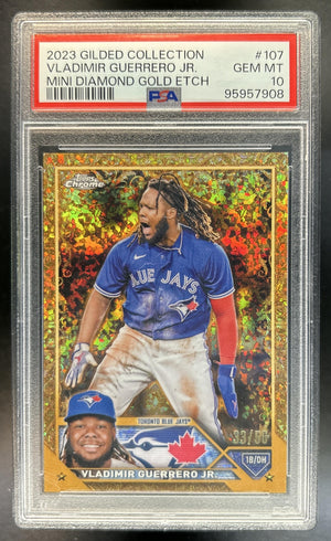 Vladimir Guerrero Jr. 2023 Topps Gilded Collection #107 Mini Diamond Gold Etch 33/50 Blue Jays PSA 10