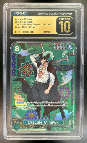 Dracule Mihawk Azure Sea's Seven #OP12-030 Special Card Alternative Art CGC Pristine 10