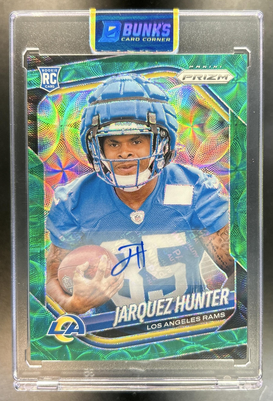 Jarquez Hunter 2025 Panini Prizm #353 Rookie Auto Green Scope 65/75 RC Rams