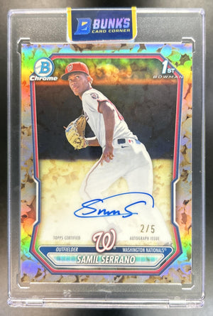 Samil Serrano 2026 Bowman Chrome #CPA-SSE Auto Pop Corn Refractor 2/5 1st Prospect Nationals