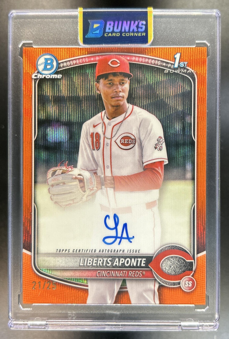 Liberts Aponte 2025 Bowman Chrome #CPA-LA Auto Orange Wave Refractor 21/25 1st Prospect Reds