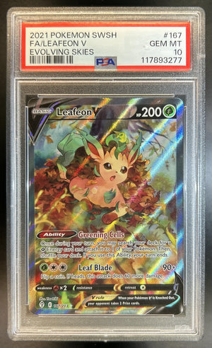 Leafeon V 2021 Pokemon Sword & Shield Evolving Skies #167/203 Full Art Ultra Rare PSA 10