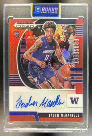 Jaden McDaniels 2020-21 Panini Prizm Draft Picks Collegiate #PA-JM Prospect Auto Red 184/199 RC Huskies