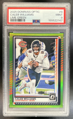 Caleb Williams 2025 Panini Donruss Optic #8 Lime Green Prizm 20/50 Bears PSA 9