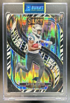 Xavier Legette 2024 Panini Select #101 Premier Zebra Prizm Shock RC Panthers