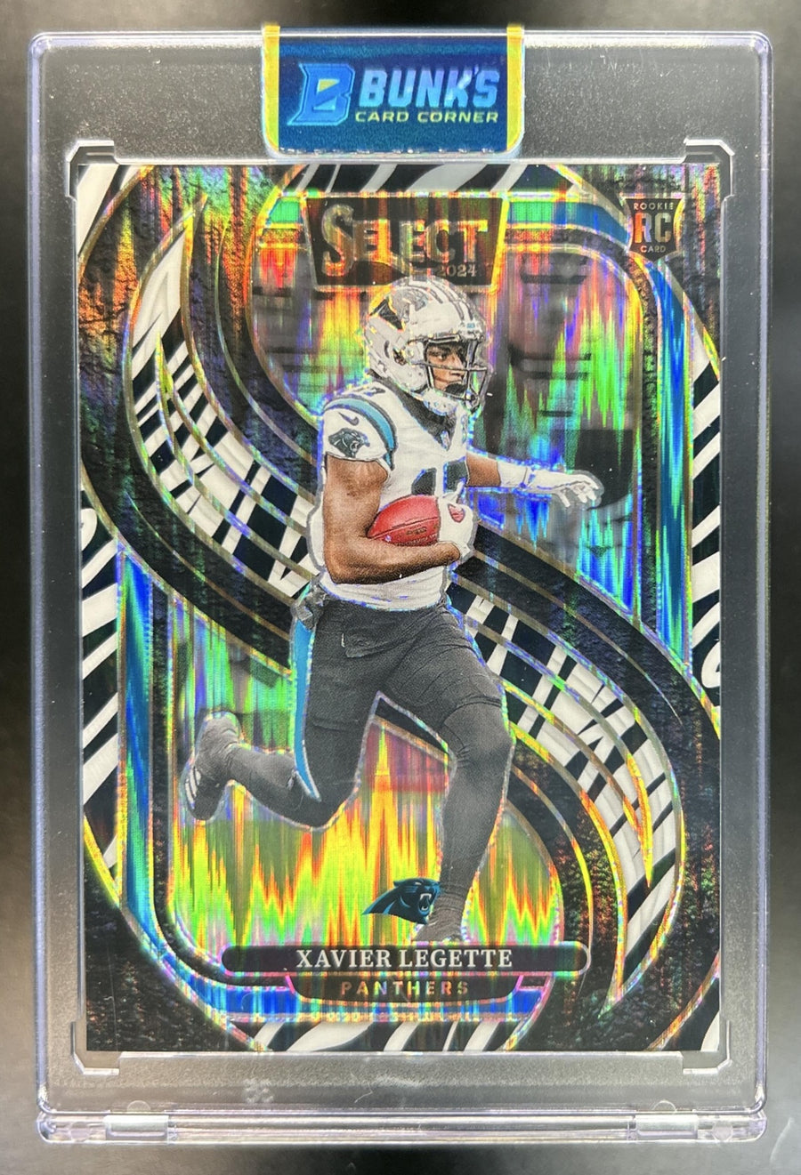 Xavier Legette 2024 Panini Select #101 Premier Zebra Prizm Shock RC Panthers