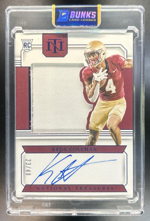 Keon Coleman 2024 Panini National Treasures Collegiate #CCS-KC College Silhouettes Signatures Blue 23/49 MEM Auto RC Seminoles