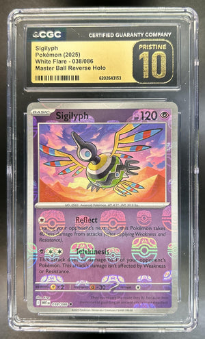 Sigilyph White Flare #038/086 Reverse Holo Master Ball Uncommon CGC 10