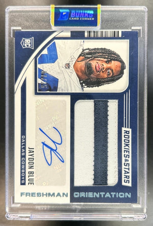 Jaydon Blue 2025 Panini Rookies & Stars #FO-JBE Freshman Orientation Prime MEM RC Auto 7/25 Cowboys