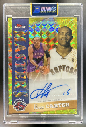 Vince Carter 2025-26 Topps Finest #MA-VC Masters Auto Yellow Geometric Refractor 31/35 Raptors