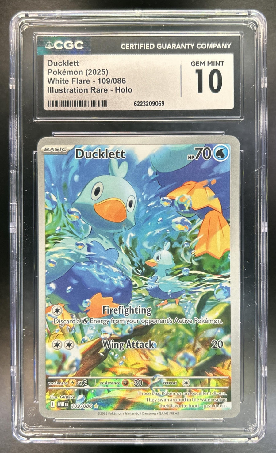 Ducklett White Flare #109/086 Illustration Rare CGC 10