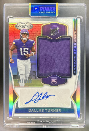 Dallas Turner 2024 Panini Certified #FMS-DTR Freshman Fabric Mirror Signatures Bronze 341/399 MEM RC Auto Vikings