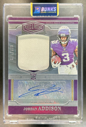 Jordan Addison 2023 Panini Plates & Patches #RPA-10 Rookie Patch Auto 61 RC Vikings