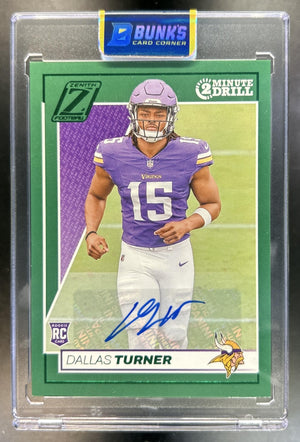 Dallas Turner 2024 Panini Zenith #124 Rookie Auto Two Minute Drill RC Vikings