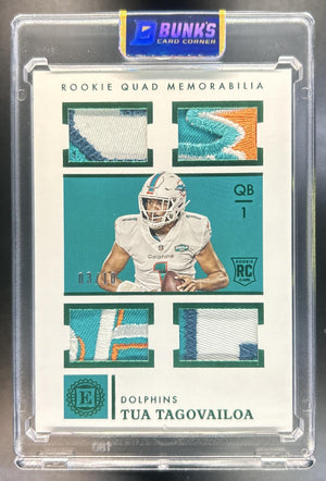 Tua Tagovailoa 2020 Panini Encased #RQ-2 Rookie Quad Memorabilia Emerald 3/10 RC Dolphins