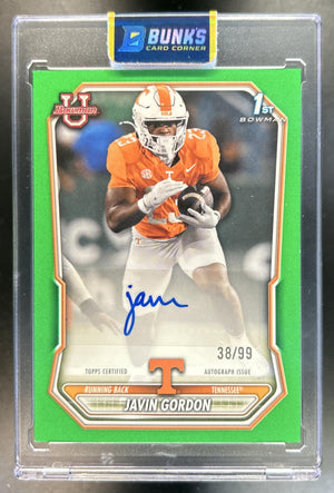 Javin Gordon 2026 Bowman #BPPA-JG Paper Auto Green 38/99 1st Prospect Volunteers