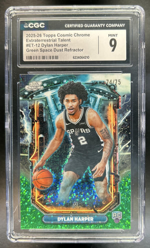 Dylan Harper 2025-26 Topps Cosmic Chrome #ET-12 Extraterrestrial Talent Green Space Dust Refractor 74/75 RC Spurs CGC 9