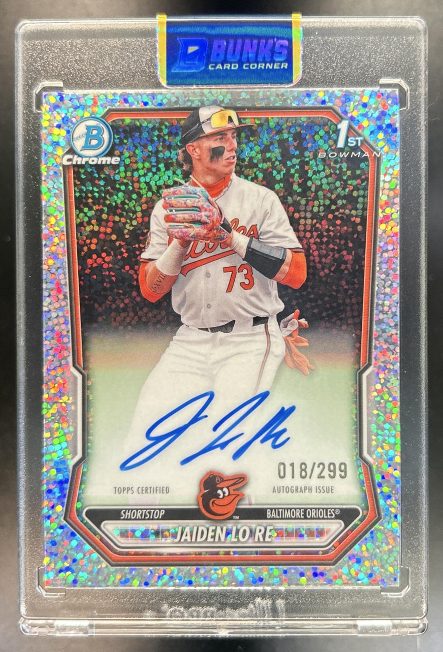 Jaiden Lo Re 2026 Bowman Chrome #CPA-JLO Auto Speckle Refractor 18/299 1st Prospect Orioles