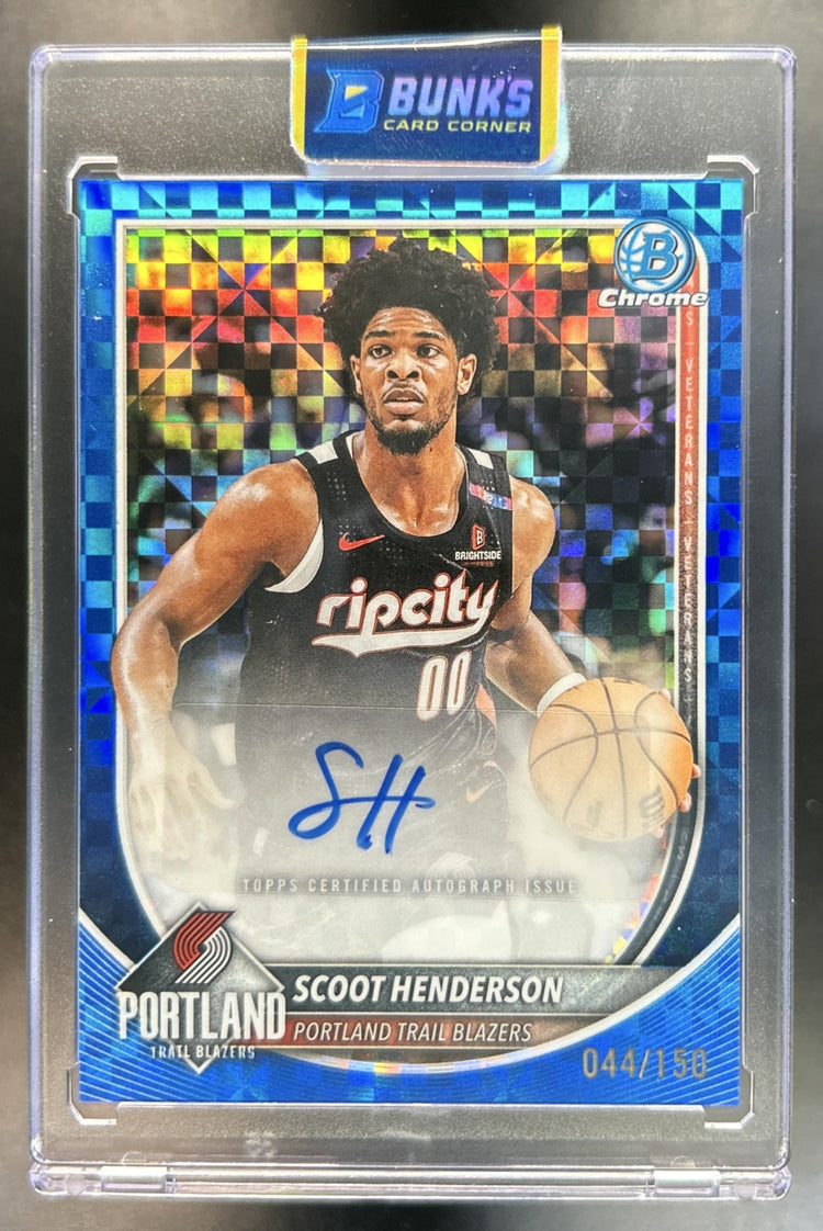 Scoot Henderson 2025-26 Bowman #BCA-SH Chrome Auto Blue X-Fractor 44/150 Trail Blazers