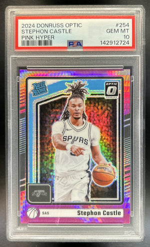 Stephon Castle 2024-25 Panini Donruss Optic #254 Hyper Pink Prizm RC Rated Rookie Spurs PSA 10