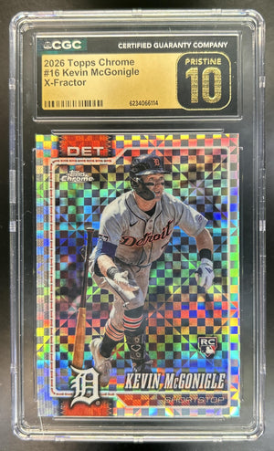 Kevin McGonigle 2026 Topps Chrome #16 X-Fractor RC Tigers CGC Pristine 10